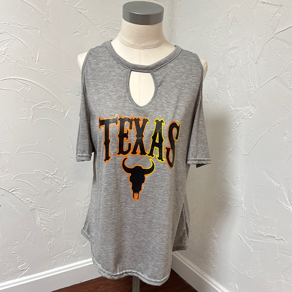 Gray Texas Graphic Women's Top Cold Shoulder Short Sleeve